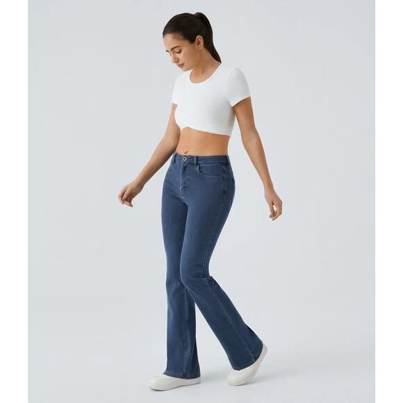 Halara Bootcut Jeans Womens Large Petite Blue Flex Denim Stretch Pockets Casual - Picture 4 of 11